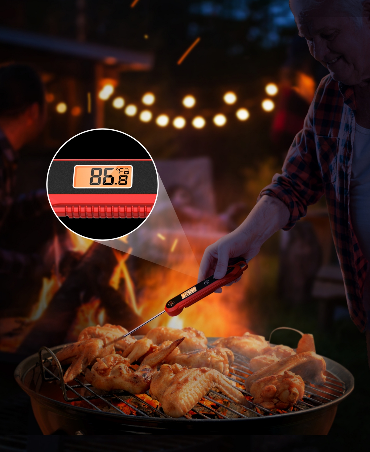 Thermopro Pack Of 1 Tp03hw Water-resistant Digital Instant Read Meat Thermometer In Red