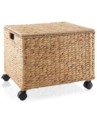 Rolling Filing Cabinet, Whitewash - Water Hyacinth Hanging File Folder Organizer on Wheels, Home Office Storage