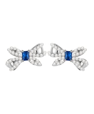 Imitation Pearl and Cubic Zirconia Bow Stud Earrings