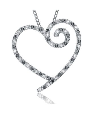 Sterling Silver White Gold Plated Cubic Zirconia Heart With Swirl Pendant