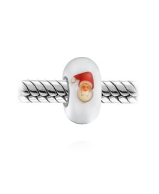 White Red Murano Glass Christmas Charm Bead for European Bracelets