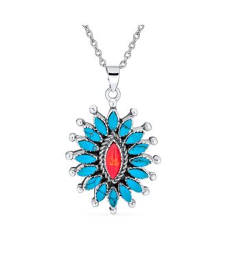 Sterling Silver Reconstituted Turquoise and Coral Flower Sunburst Ring Sterling Silver Reconstituted Turquoise and Coral Flower Sunburst Ring