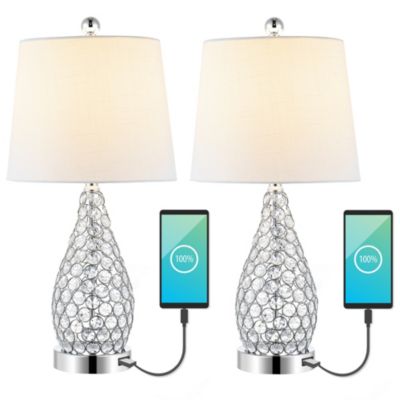 Lily Midcentury Modern Iron LED Table Lamp with USB Charging Port (Set of 2)