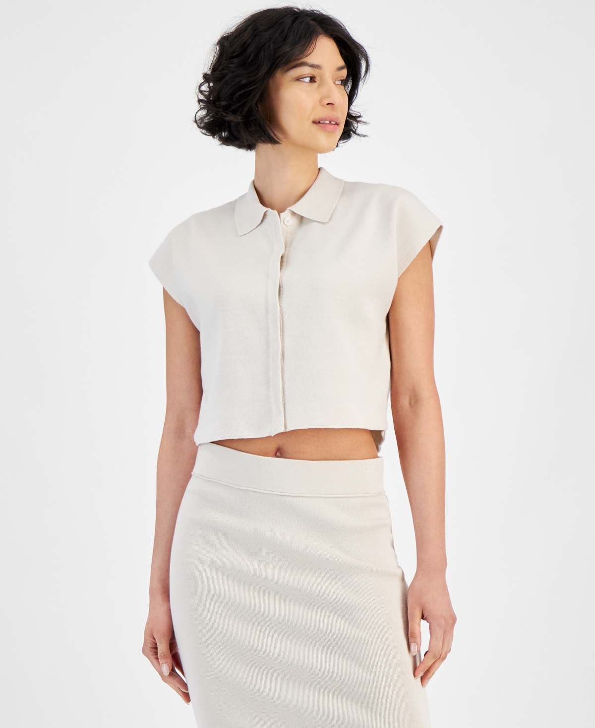 Calvin Klein Jeans Est.1978 Women's Extended-shoulder Covered-placket Top In Birch