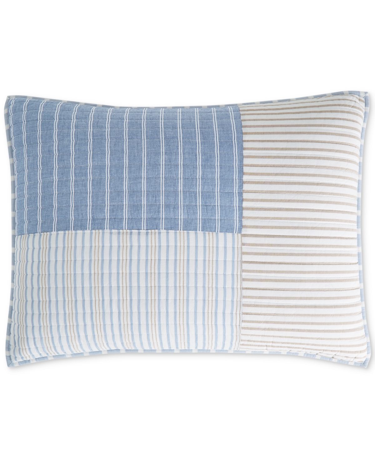 Seaside Stripe Patchwork Cotton Sham, Standard, Created for Macy's - Blue