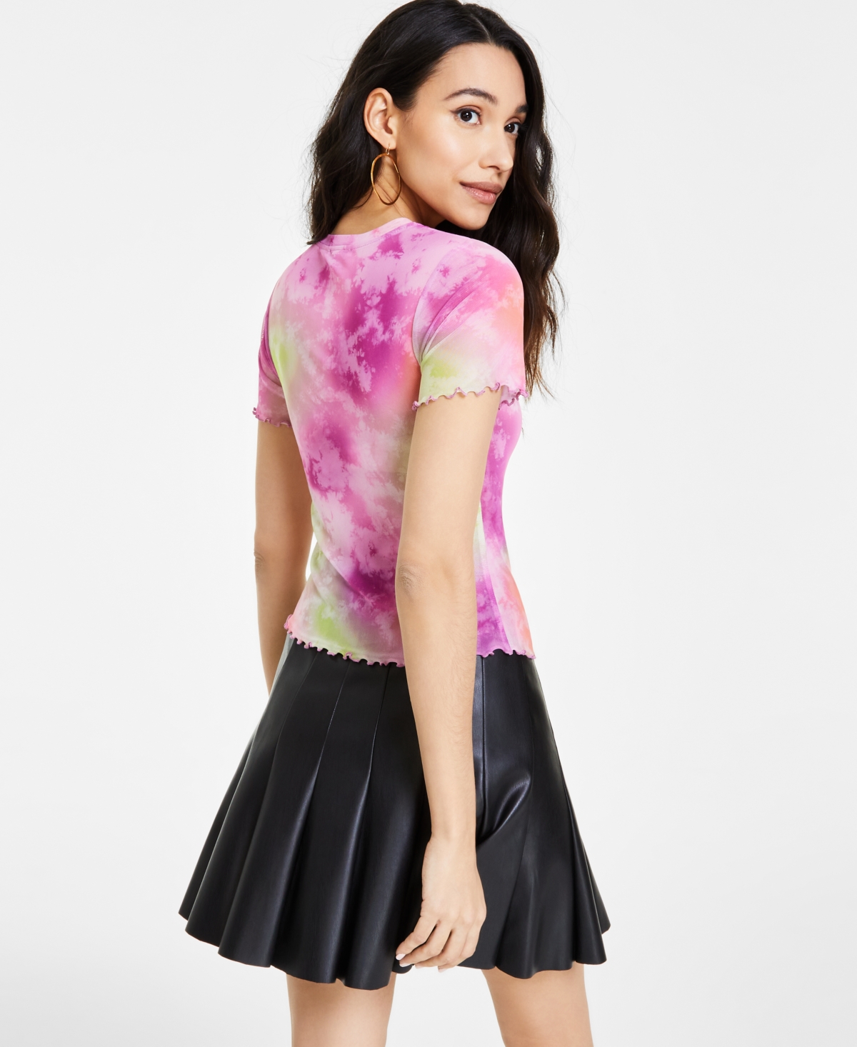 Shop Bar Iii Women's Tie-dye Mesh Short-sleeve T-shirt, Created For Macy's In Ariana Dye C