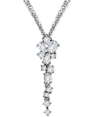 Macy's - Cubic Zirconia Cluster Triple Strand 18" Lariat Necklace in Sterling Silver