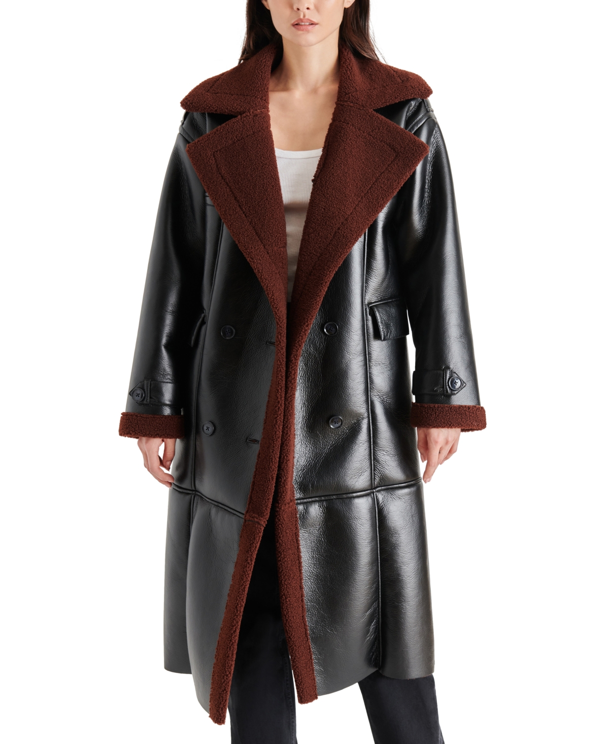 Shop Steve Madden Women's Shearling Kinzie Mid-length Coat In Black