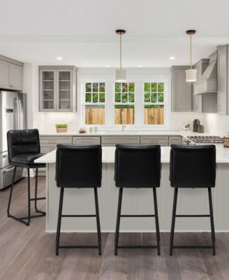 Set of 2 Leatherette Modern Thick Bar Stool with Metal Legs