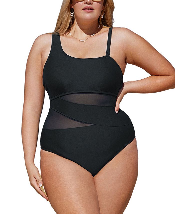 CUPSHE Plus Size Dreamscapes Mesh OneShoulder One Piece Swimsuit Macy's
