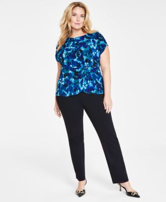 Plus Size Printed Twist Front Top Tummy Control Skinny Pants Created For Macys