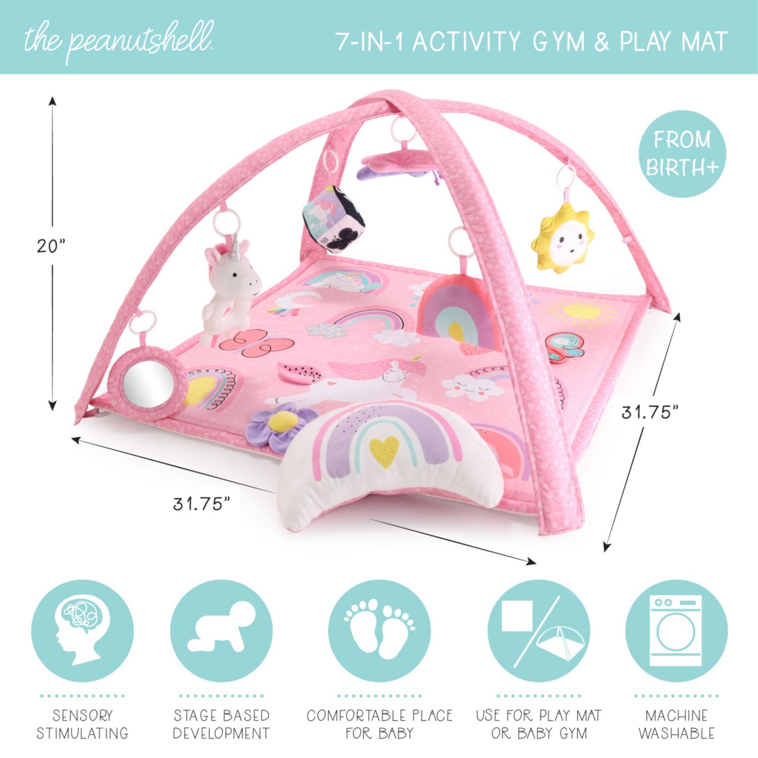 7 in 1 Baby Play Gym and Tummy Time Mat, Rainbow Paradise