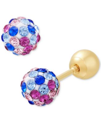 Children's Pink and Blue Crystal Ball Stud Reversible Earrings in 14k Gold