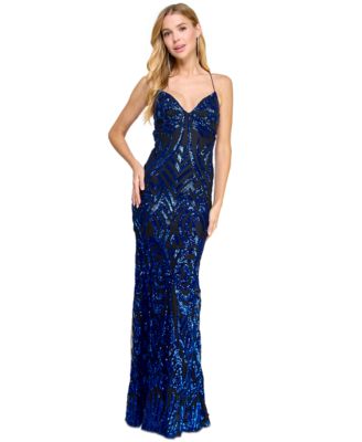 B Darlin Juniors' Sequin Bungee Gown - Macy's