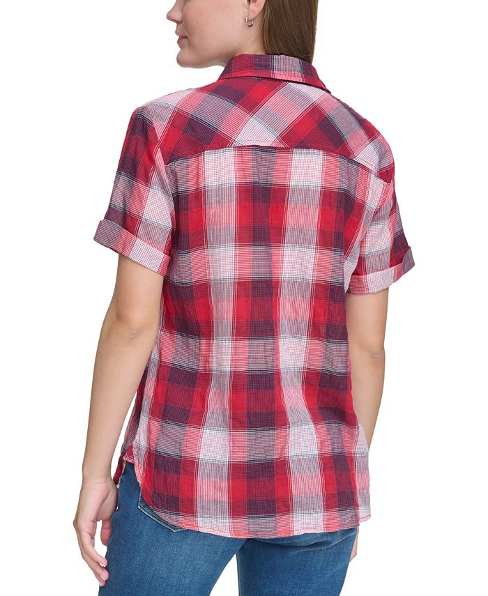 Tommy Hilfiger Women's Button-Front Plaid Camp Shirt - Macy's
