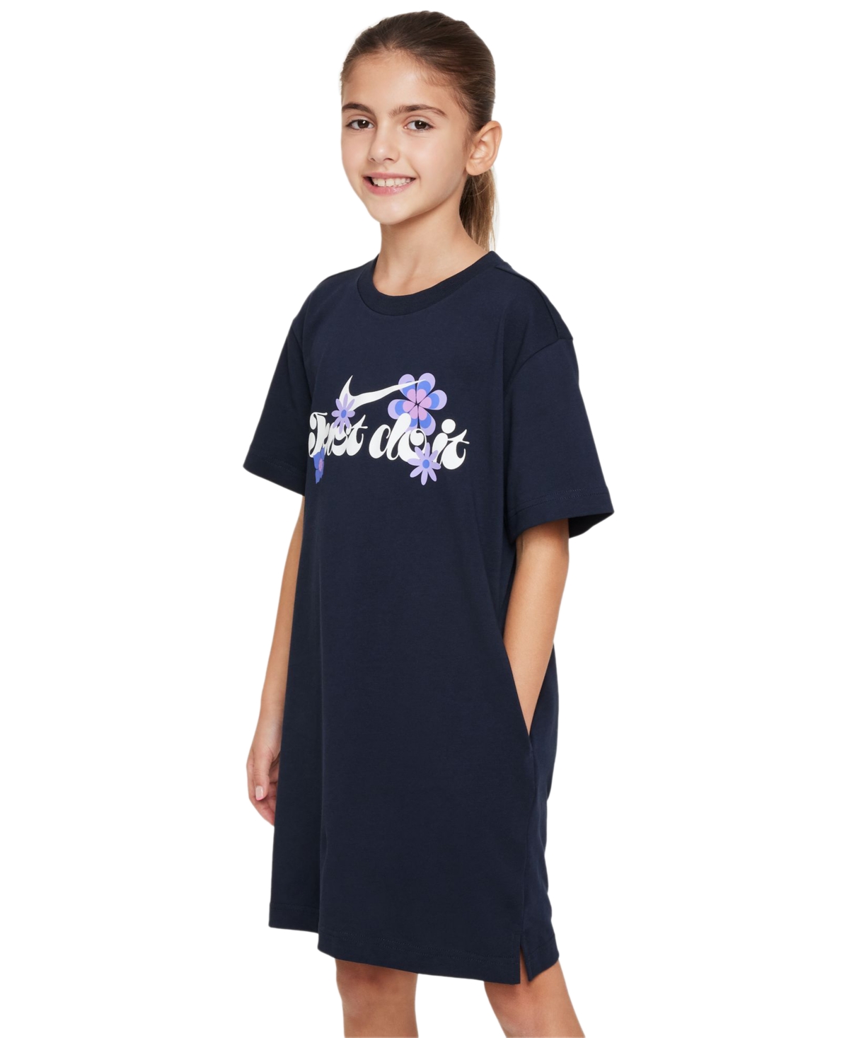 Nike Kids' Big Girls Sportswear Cotton T-shirt Dress In Dark Obsidian