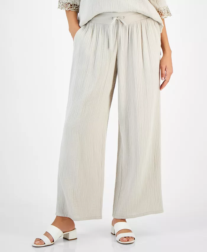 Women's Wide Leg Cotton Gauze Pants - thumbnail 5