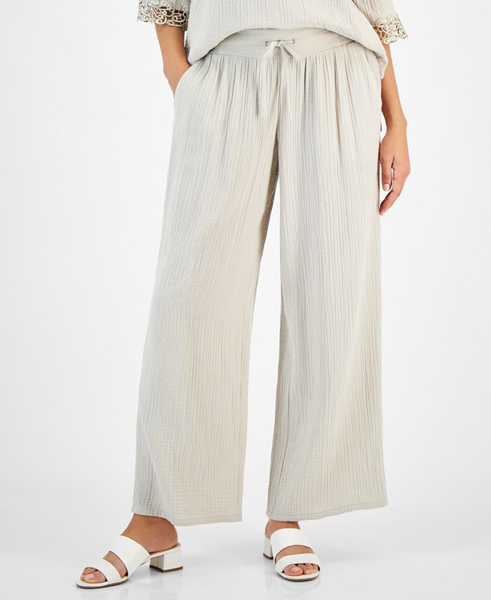 JM Collection Petite Cotton Gauze Wide-Leg Pants, Created for Macy's -  Macy's