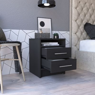 19.9" Wood Leyva Nightstand, Two Drawers, Superior Top