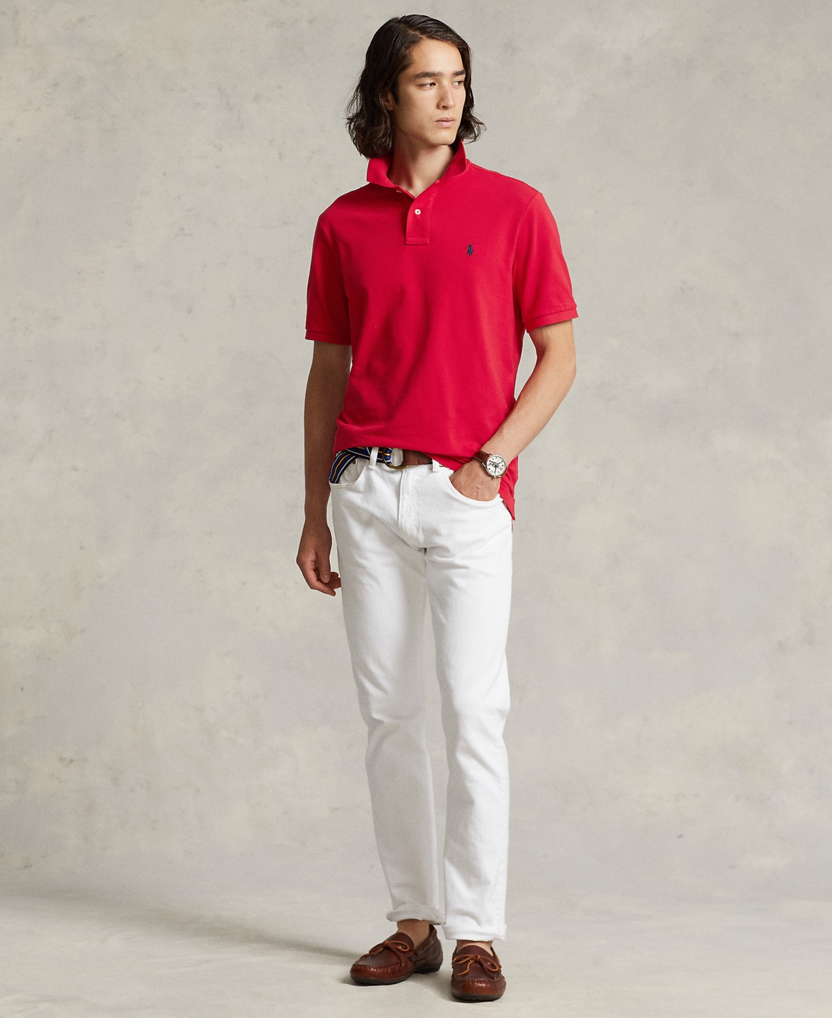 Polo Ralph Lauren Men's Custom Slim Fit Mesh Polo - RL 2000 Red