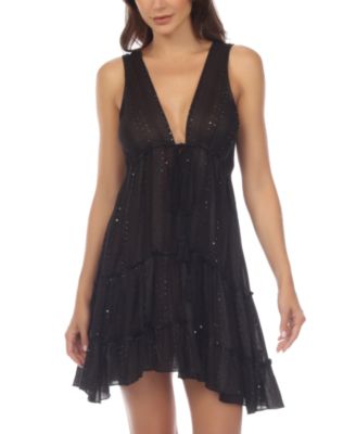 Raviya - Women's Metallic-Stripe Tiered Dress Cover-Up
