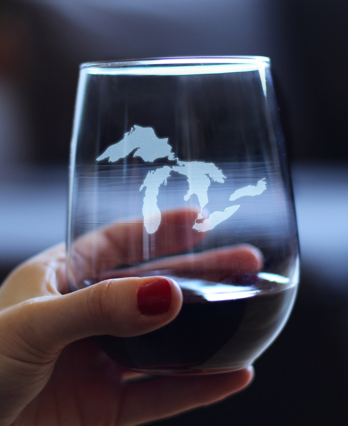 Bevvee Great Lakes Map Midwestern Gifts Stem Less Wine Glass,