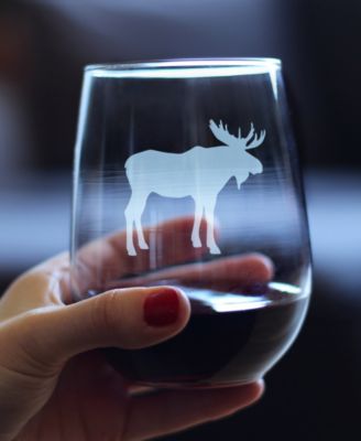 Moose Silhouette Rustic Cabin Gifts Stem Less Wine Glass, 17 oz