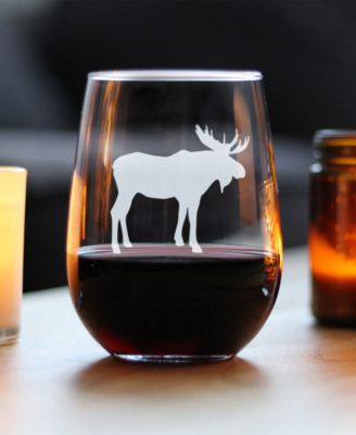 Moose Silhouette Rustic Cabin Gifts Stem Less Wine Glass, 17 oz