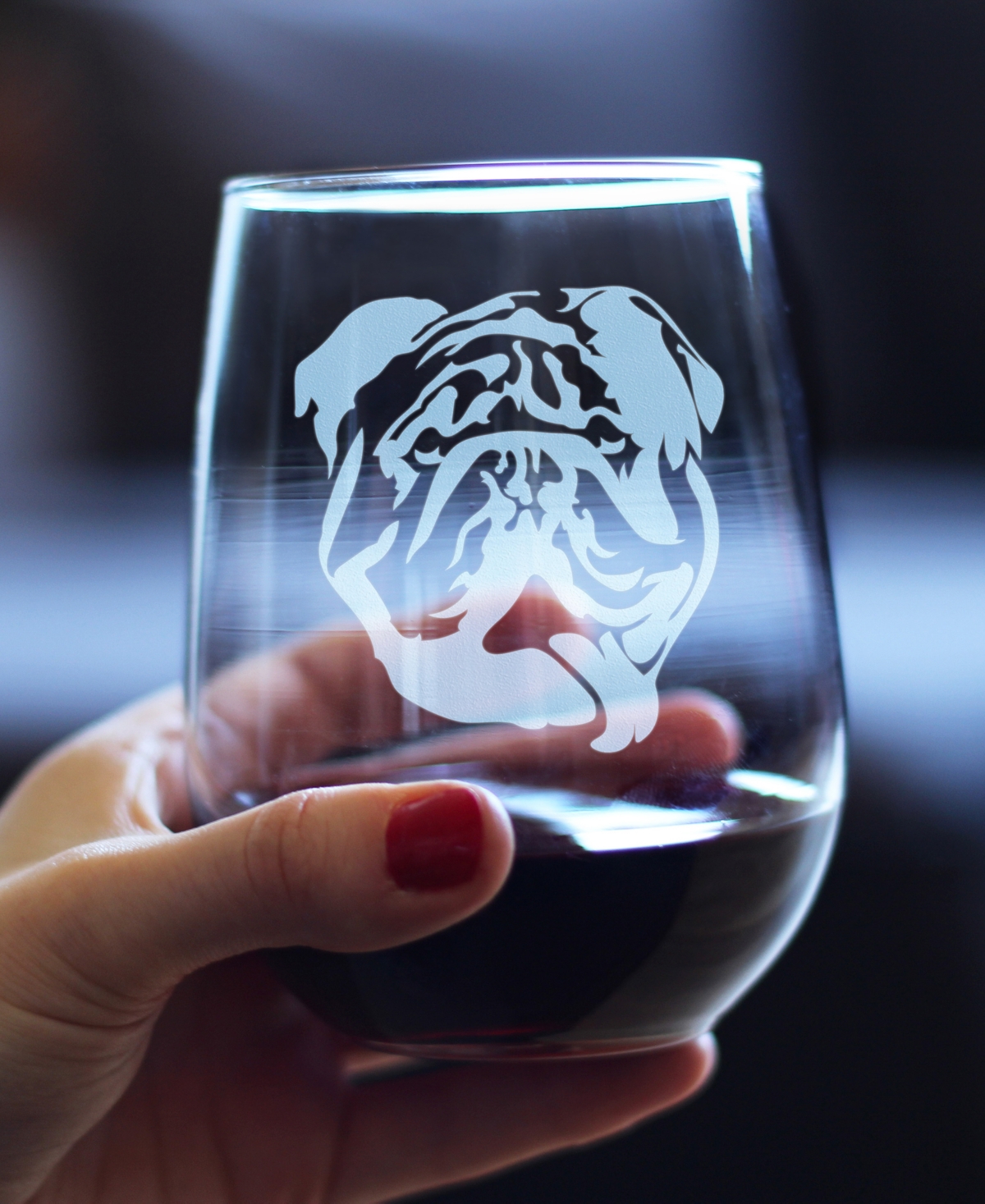 Shop Bevvee English Bulldog Face Bulldog Dog Gifts Stem Less Wine Glass, 17 oz In Clear