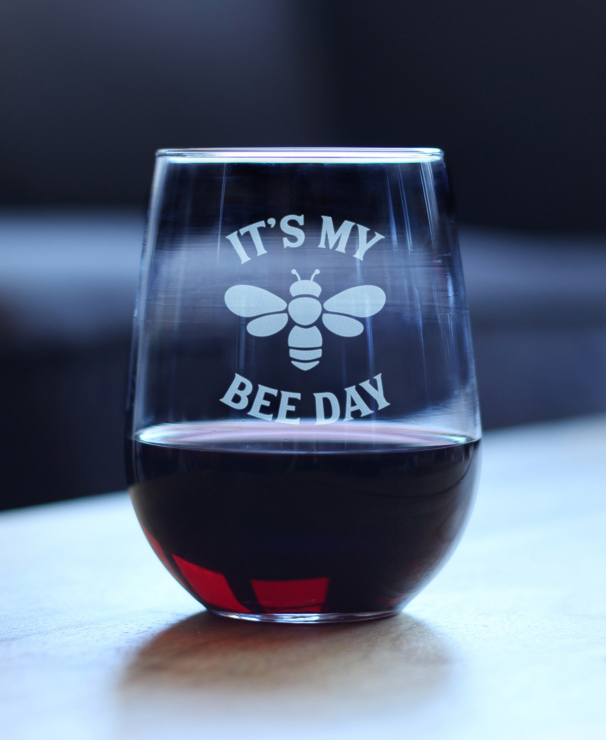 Bevvee Bee Day Happy Birthday Gifts Stem Less Wine Glass,