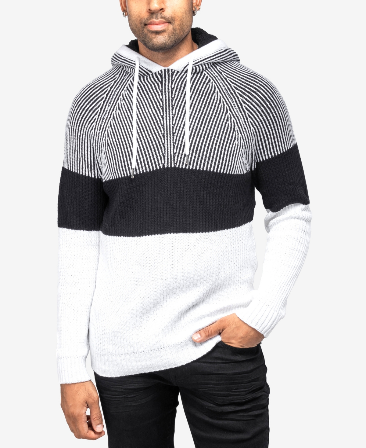 Men's Color Blocked Hooded Sweater - White