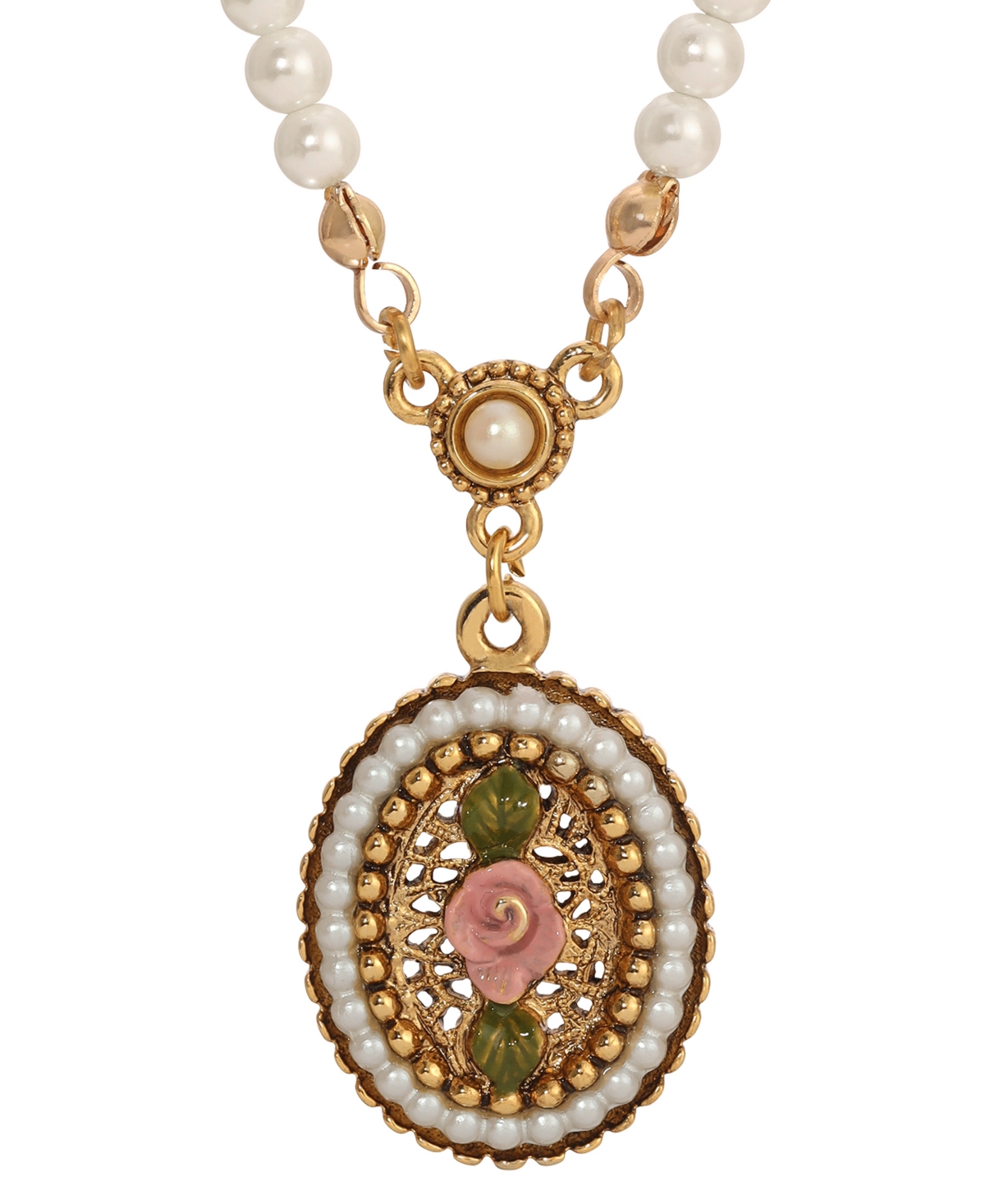 Shop 2028 Imitation Pearl Pink Enamel Flower Pendant Necklace
