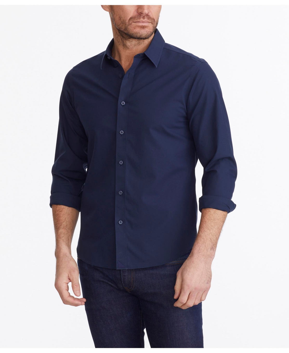 Men's Slim Fit Wrinkle-Free Castello Button Up Shirt - Navy