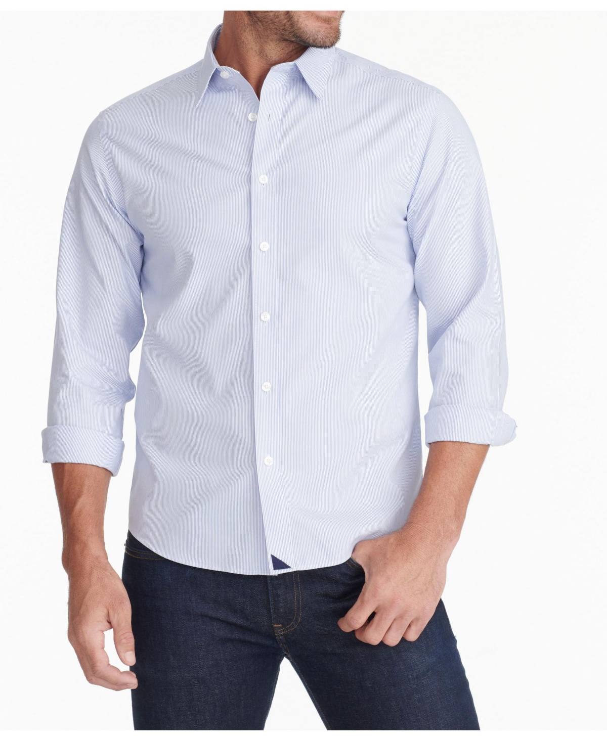 Men's Slim Fit Wrinkle-Free Bordeaux Button Up Shirt - Blue
