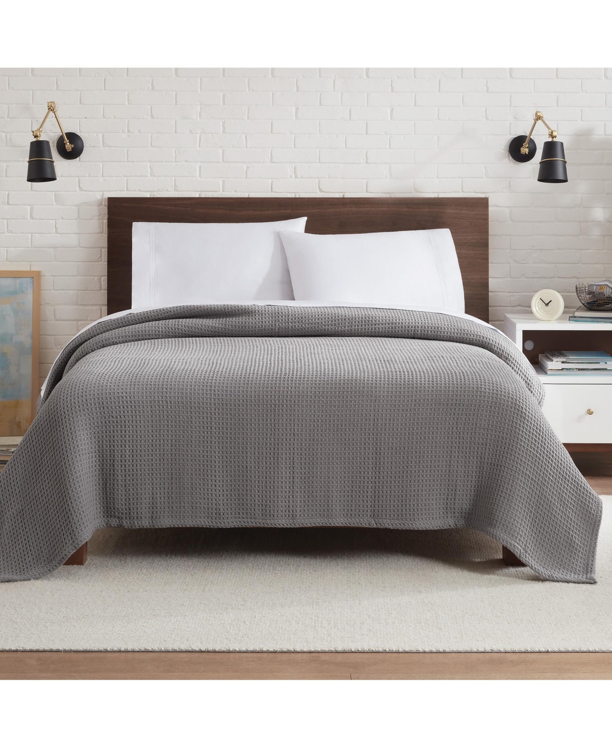 Haryana Luxury Waffle Weave Cotton Bed Blanket, Bed Size 90x90 in. (Color Options), Warm Blanket for Bedrooms