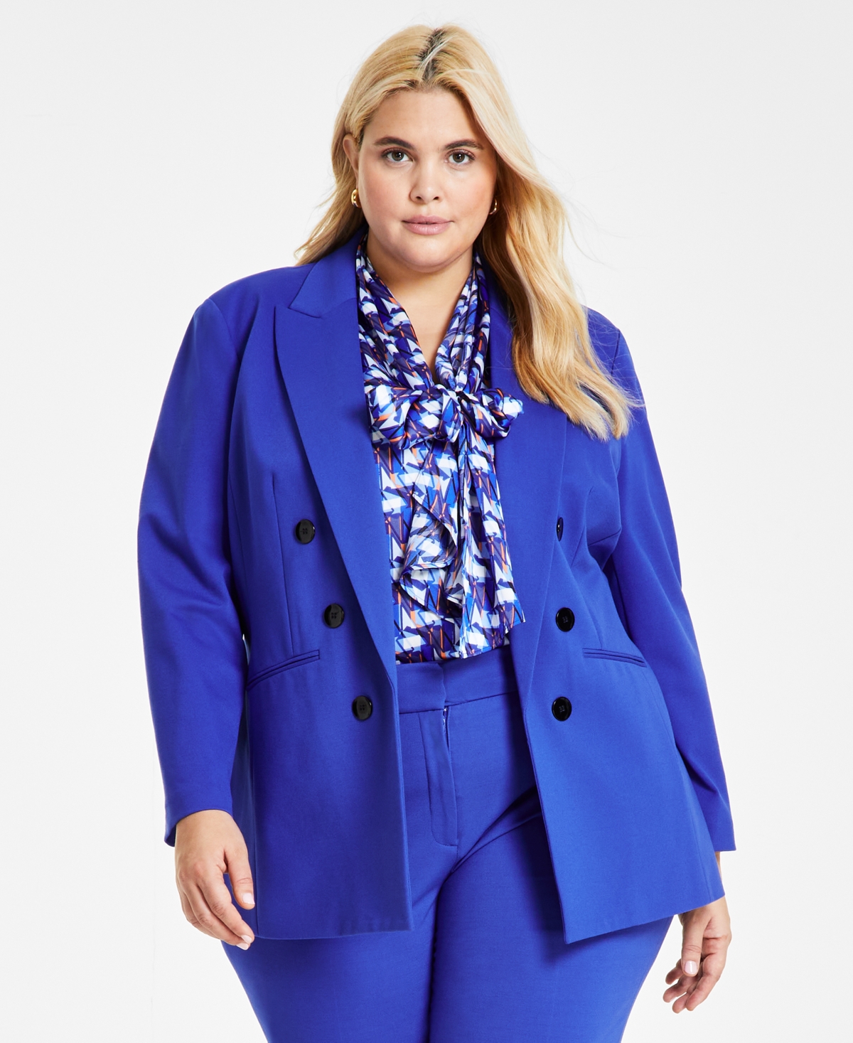 Bar Iii Plus Size Compression Faux Double-breasted Blazer, Created For Macy's In Deep Blue
