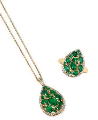 Effy Emerald Diamond Statement Ring Pendant Necklace Earrings Collection In 14k Gold