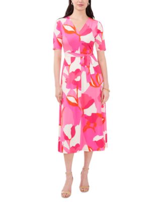 Printed V Neck Belted Midi Dress main image 1