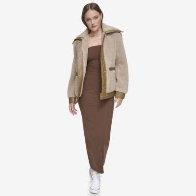 Women's Zepita Mixed Media Faux Leather Shirt Jacket