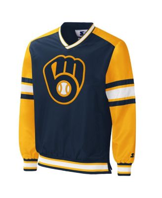 Men's Navy Milwaukee Brewers Yardline V-Neck Pullover Windbreaker