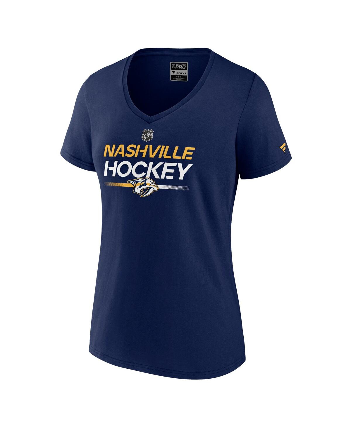 Fanatics Women's  Navy Nashville Predators Authentic Pro V-neck T-shirt In Navy