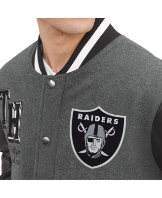 Men's Heather Gray, Black Las Vegas Raiders Gunner Full-Zip Varsity Jacket