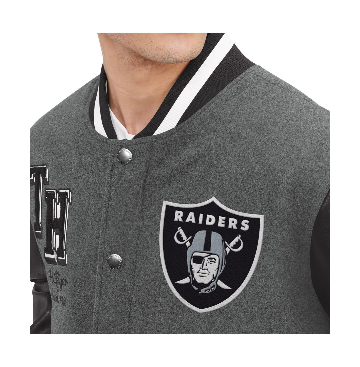 Мужская куртка Tommy Hilfiger Heather Gray, Black Las Vegas Raiders Gunner Full-Zip Varsity — фото 3