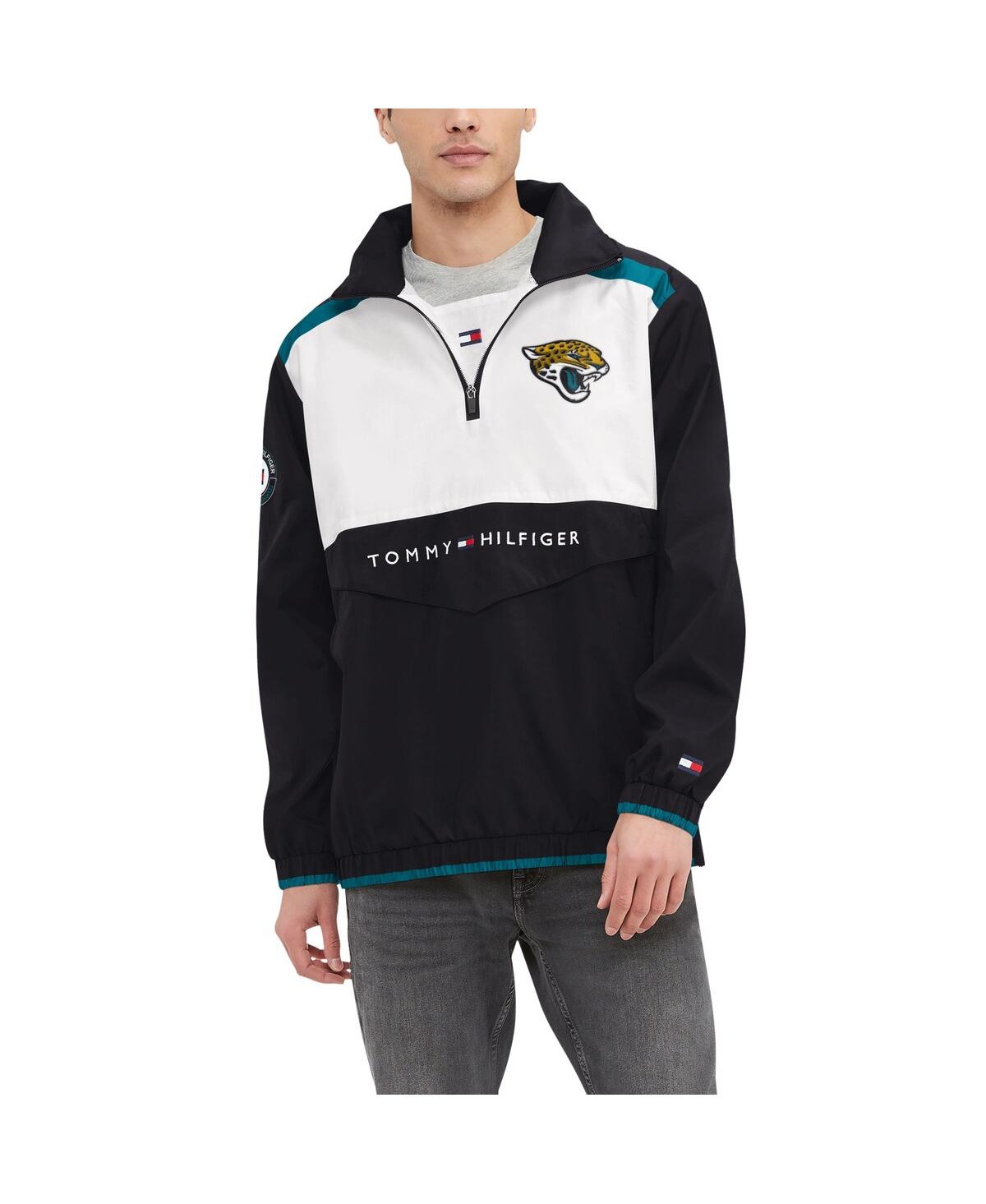 Tommy Hilfiger Men's  Black, White Jacksonville Jaguars Carter Half-zip Hooded Top In Black,white