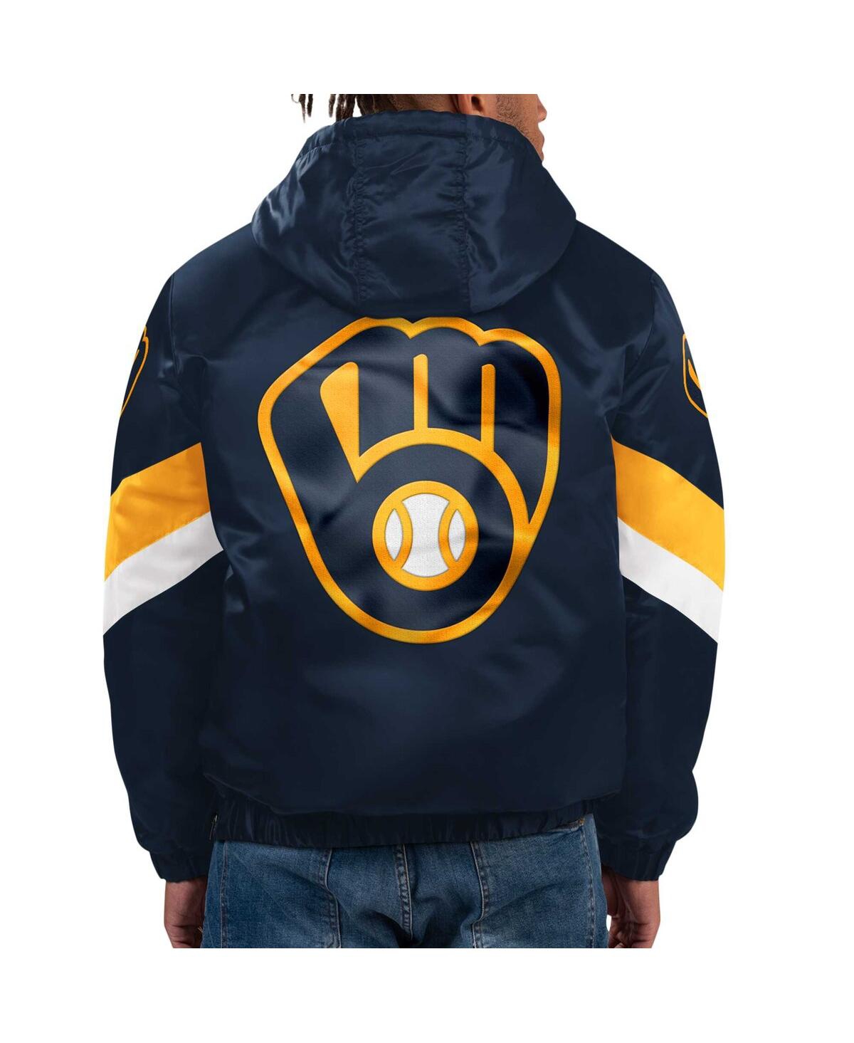 Shop Starter Men's  Navy Milwaukee Brewers Force Play Ii Half-zip Hooded Jacket