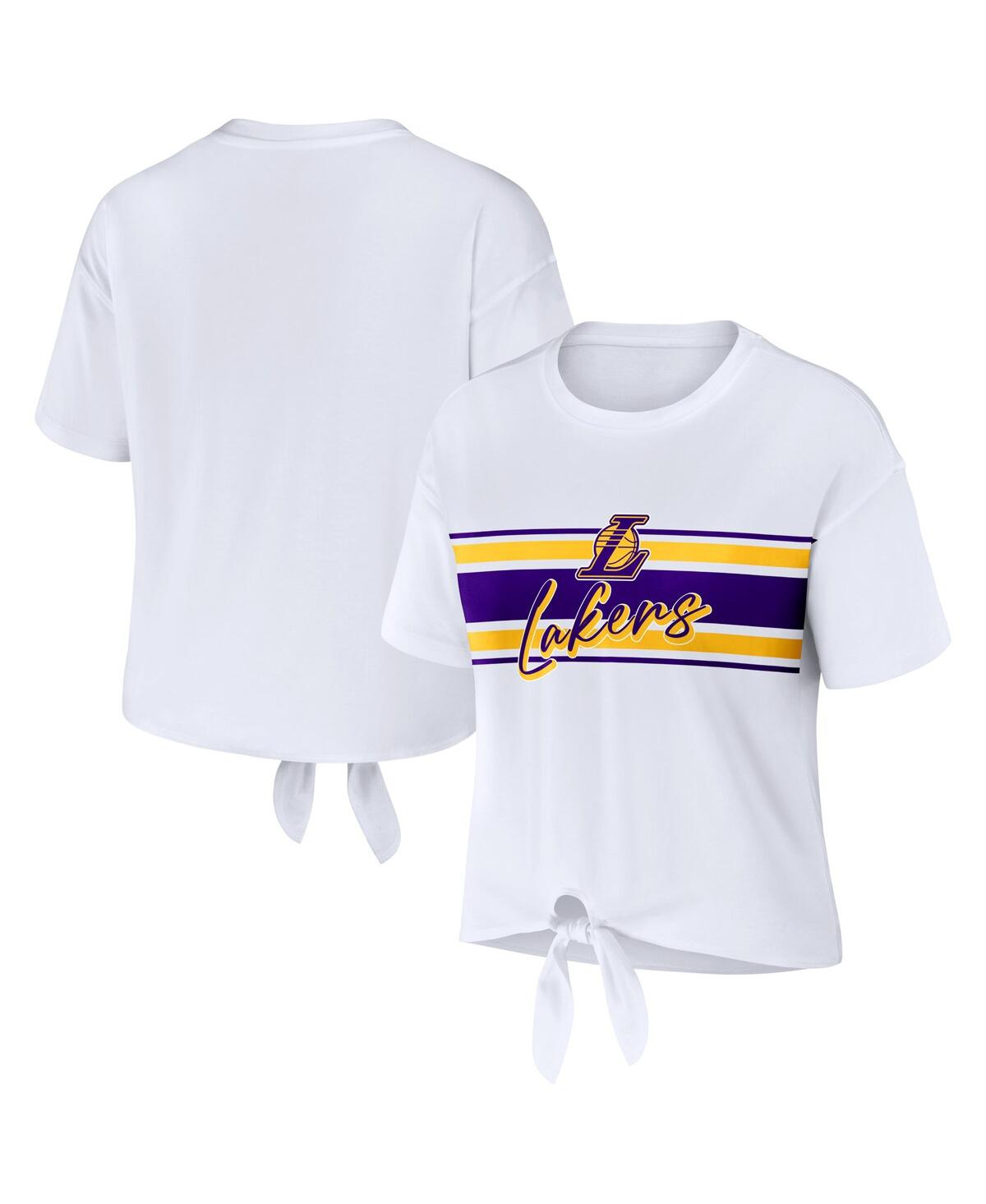 Shop Wear By Erin Andrews Women's  White Los Angeles Lakers Tie-front T-shirt