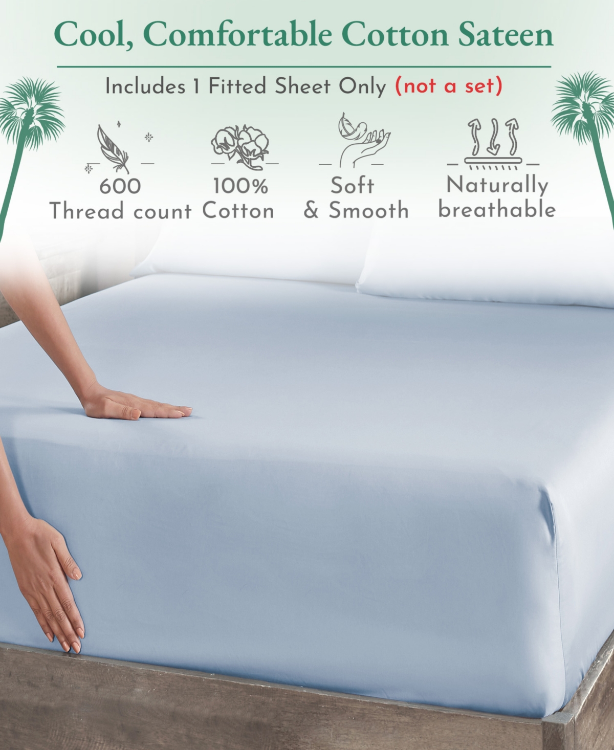 California Design Den 600 Thread Count Fitted Sheet Only - 100% Cotton Sateen, Fully Elasticized with Deep Pockets by