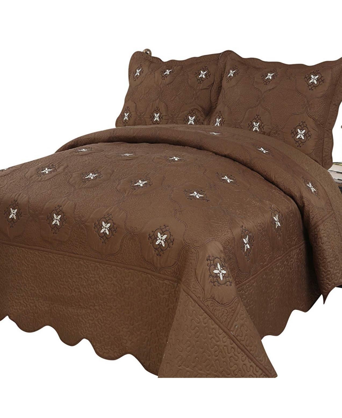 MarCielo 3 Piece Quilted Embroidery Quilts Bedspreads Set Emma - King/ California king