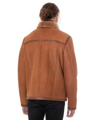 Men's Leather Banded Sheepskin Casual Jacket, Washed Tan with Brissa Wool
