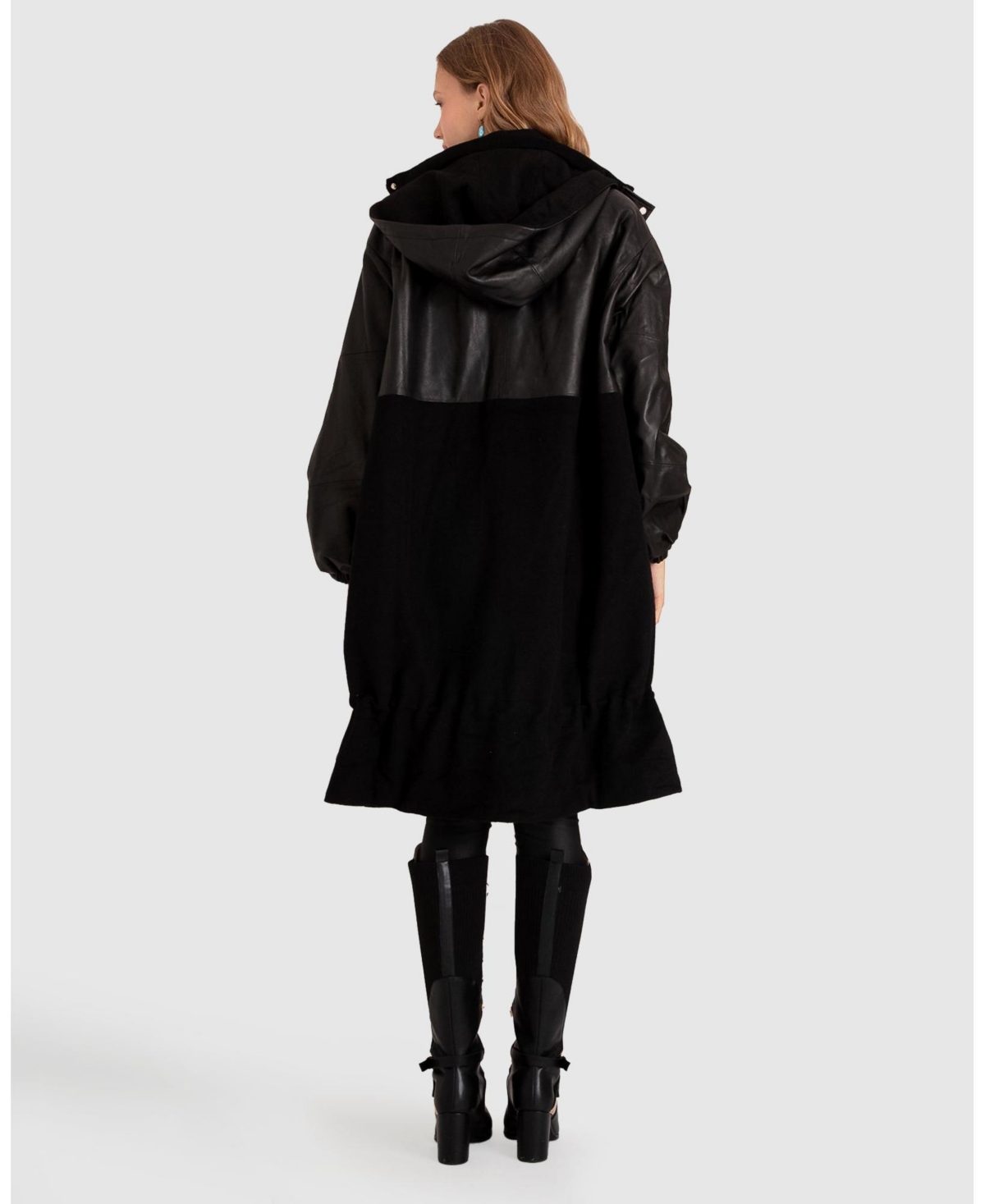 Belle & Bloom Back toOversized Leather Panelled Coat - Black